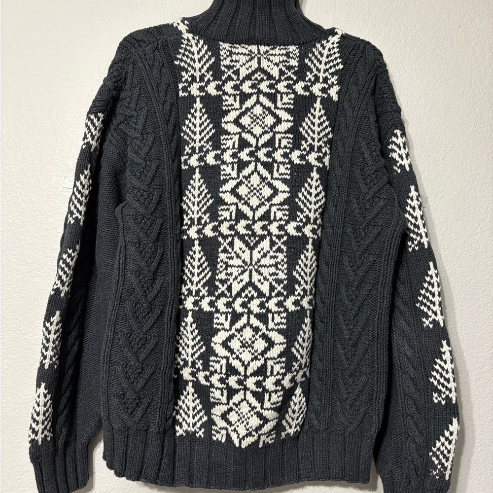 Vintage Hand Knit Men’s Heavyweight Nautica Charcoal Gray/Cream Cableknit Sweate - Picture 3 of 12